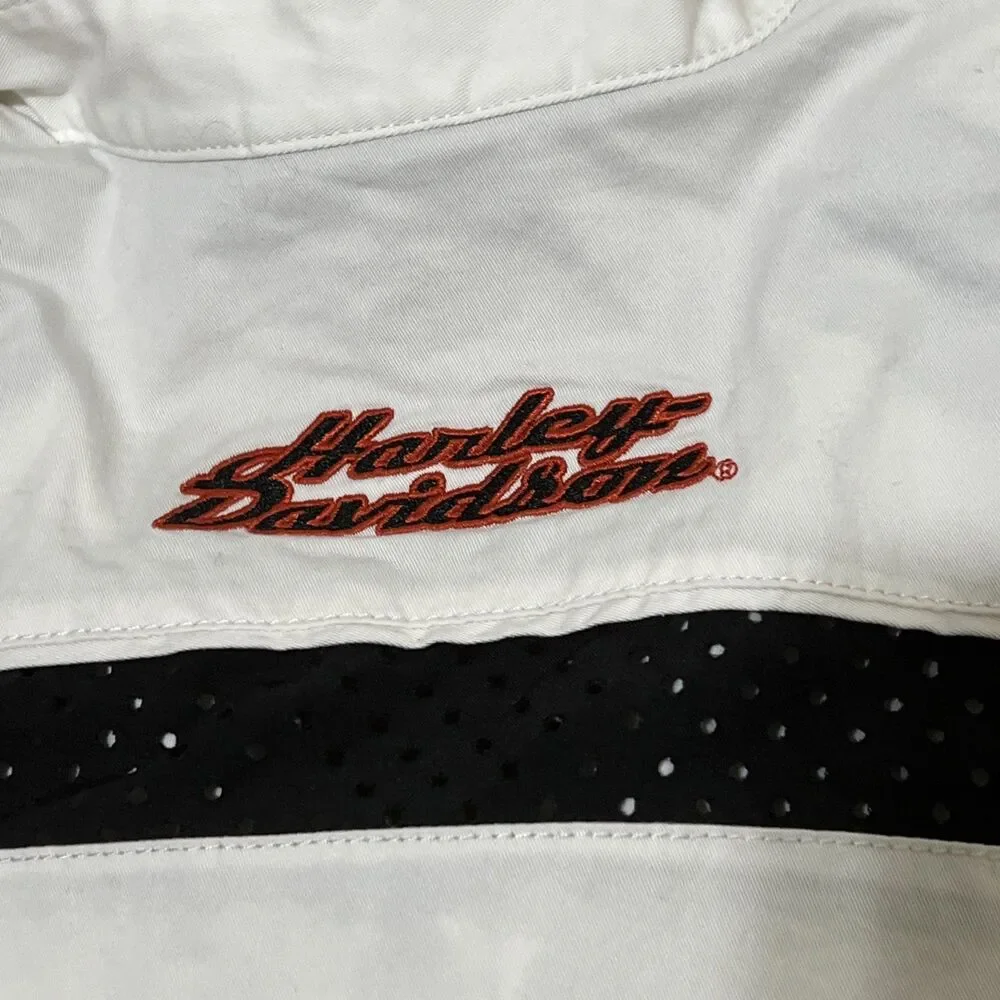 Harley Davidson Vest White Sleeveless Motorcycle Biker Y2K Embroidered Womens L - Picture 6 of 9